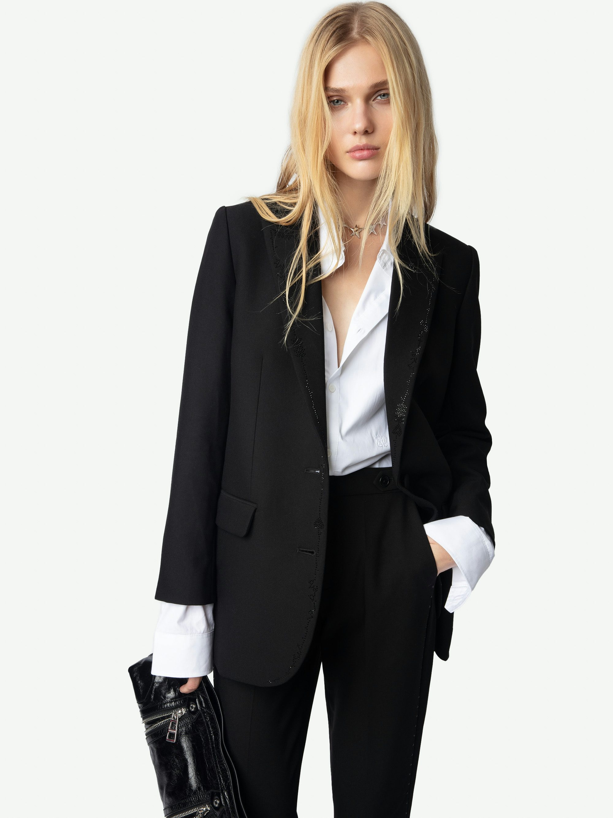 Viva Blazer - Tailored structured blazer with button-up fastening and rhinestones.